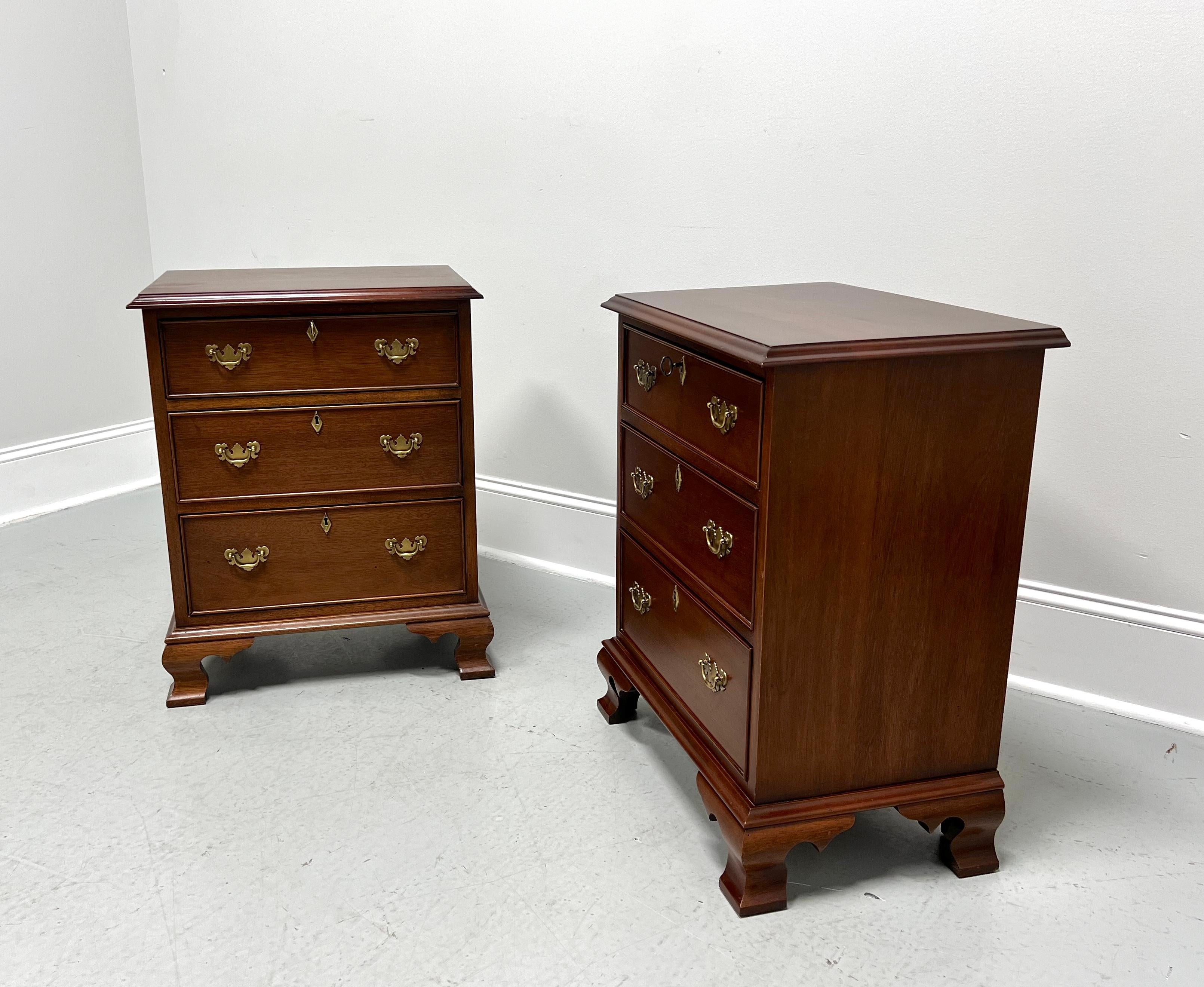 American CRAFTIQUE Solid Mahogany Chippendale Style Three-Drawer Nightstands - Pair For Sale