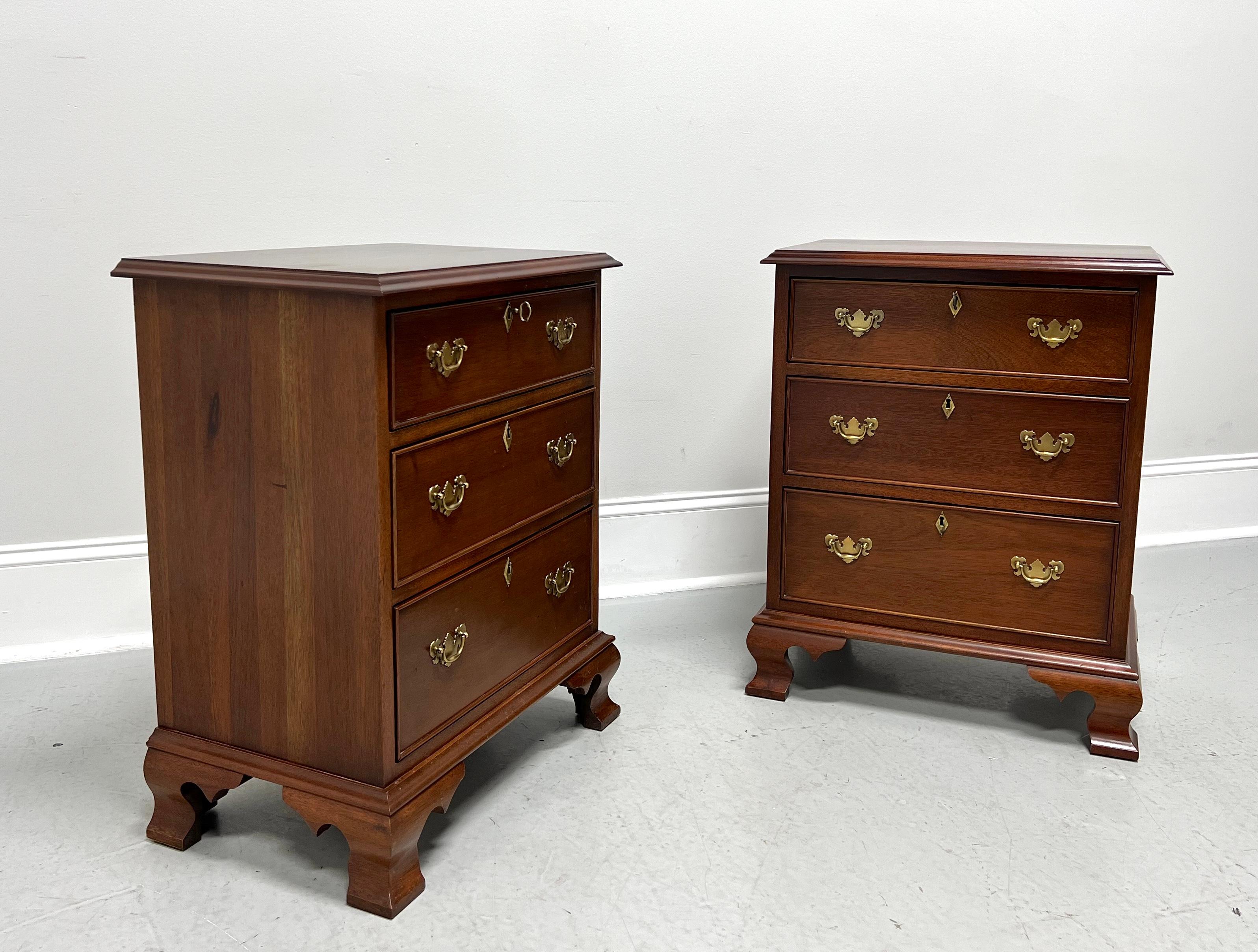 CRAFTIQUE Solid Mahogany Chippendale Style Three-Drawer Nightstands - Pair In Good Condition In Charlotte, NC