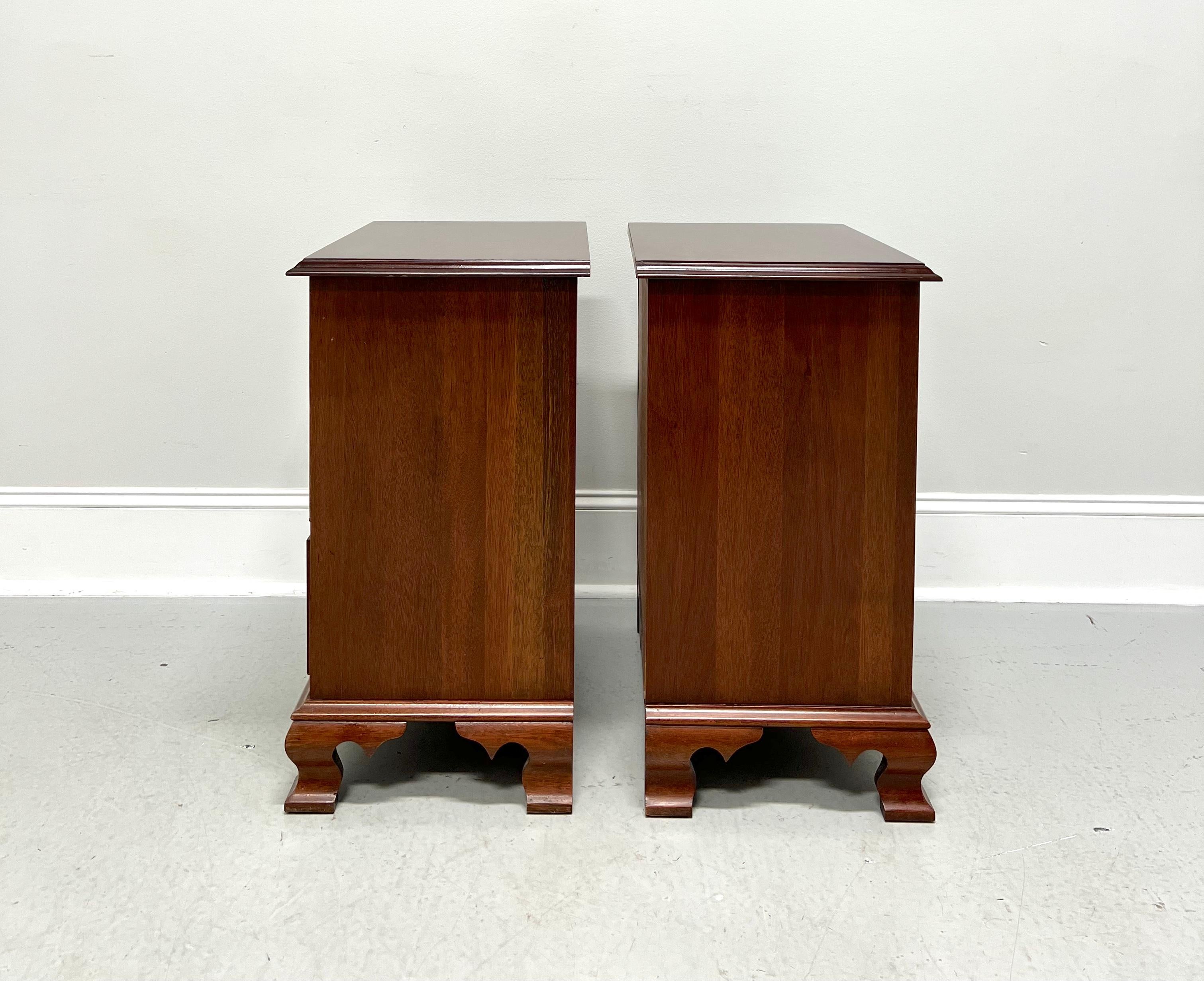 20th Century CRAFTIQUE Solid Mahogany Chippendale Style Three-Drawer Nightstands - Pair