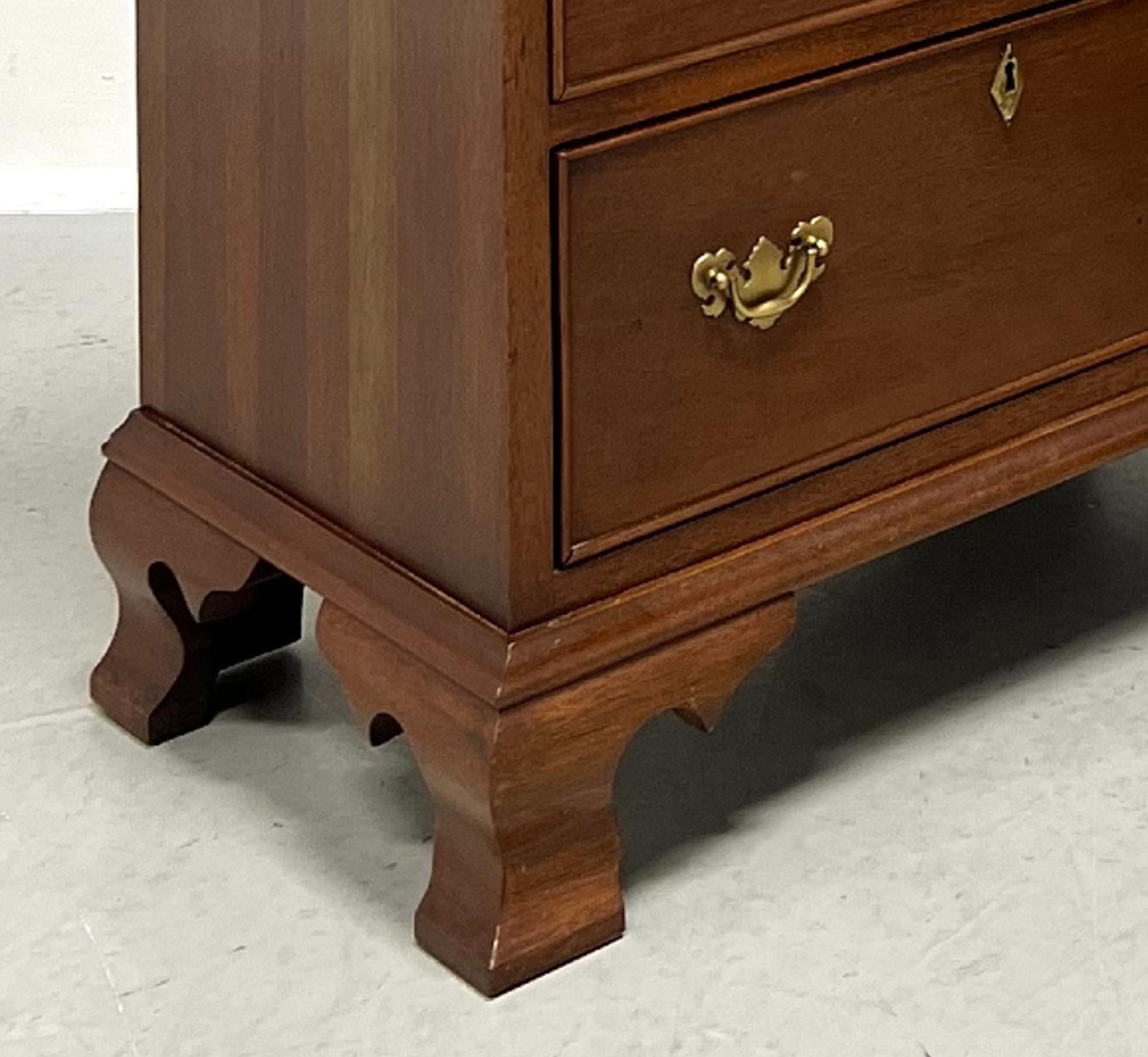 CRAFTIQUE Solid Mahogany Chippendale Style Three-Drawer Nightstands - Pair For Sale 3