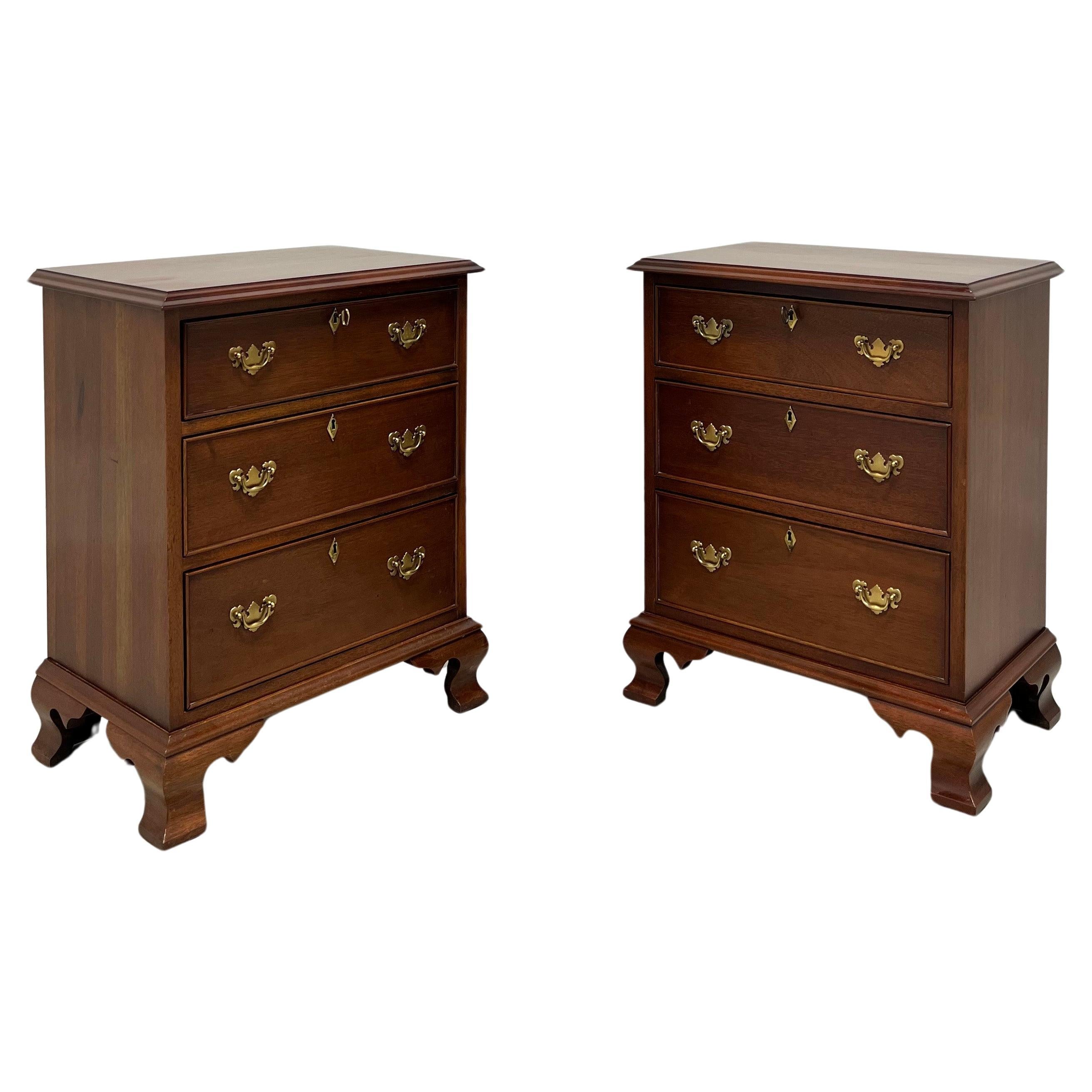 CRAFTIQUE Solid Mahogany Chippendale Style Three-Drawer Nightstands - Pair