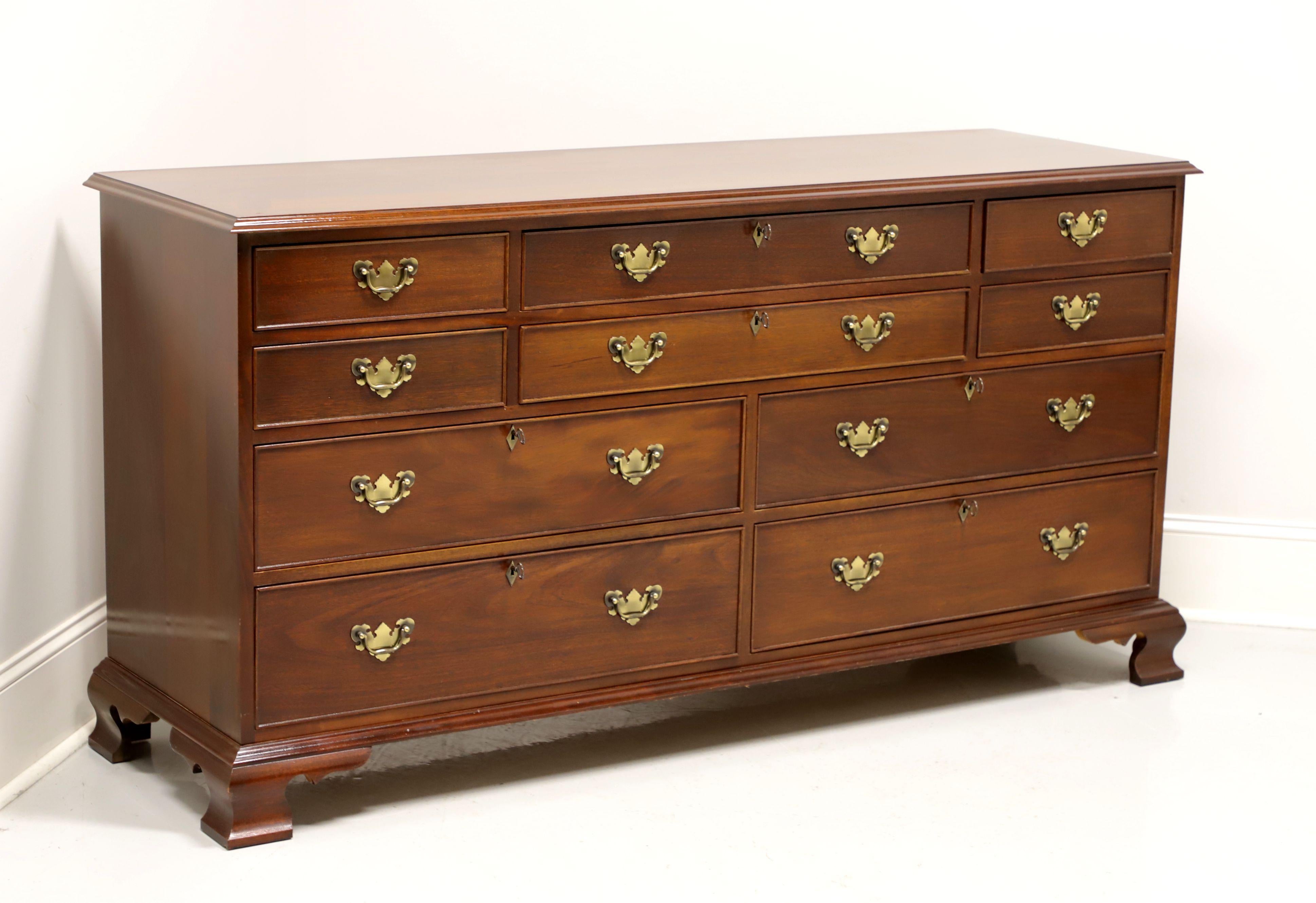 CRAFTIQUE Solid Mahogany Chippendale Style Triple Dresser W/ Ogee Feet 4