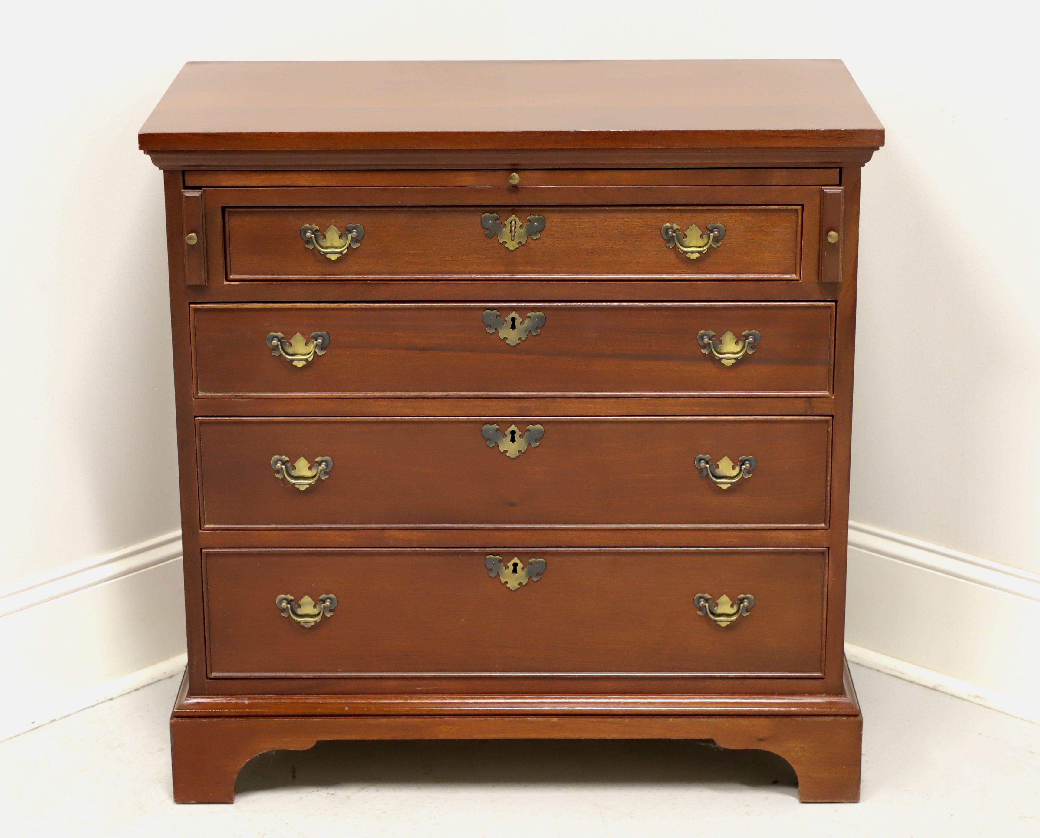 A Chippendale style Mary Washington silver / serving chest by Craftique, of Mebane, North Carolina, USA. Solid mahogany, brass hardware and bracket feet. Features a pull out mahogany serving surface with pull out supports, four various size lockable