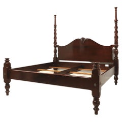 Vintage CRAFTIQUE Solid Mahogany Traditional King Size Bed with Barley Twist Posts