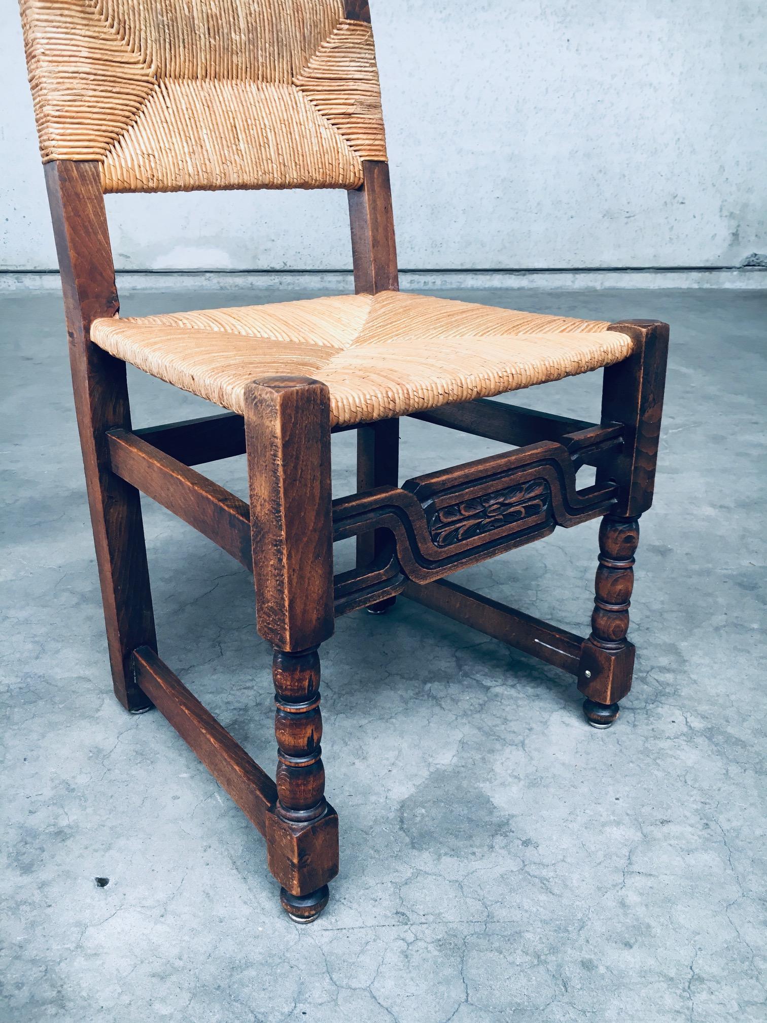 Craftman Oak & Rush Dining Chair set, France 1940's For Sale 8
