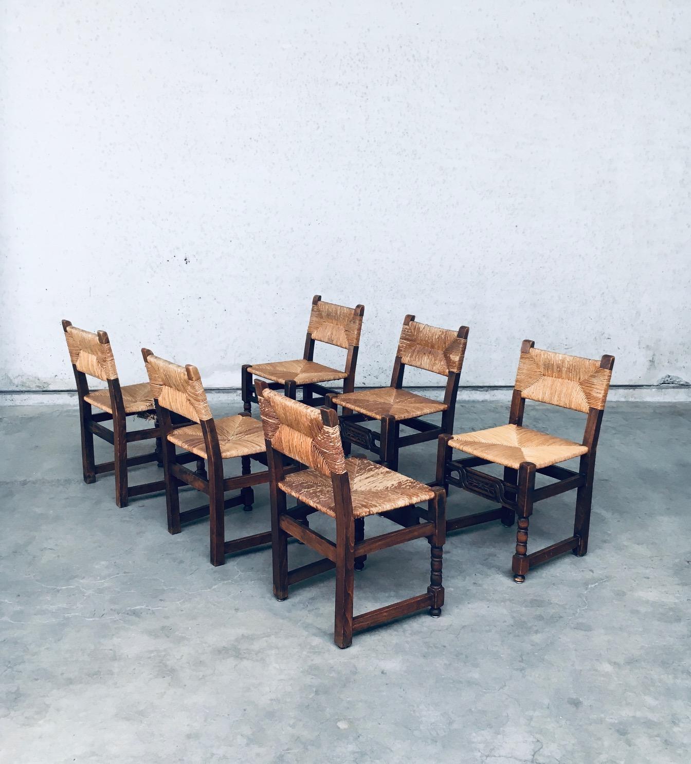 French Craftman Oak & Rush Dining Chair set, France 1940's For Sale