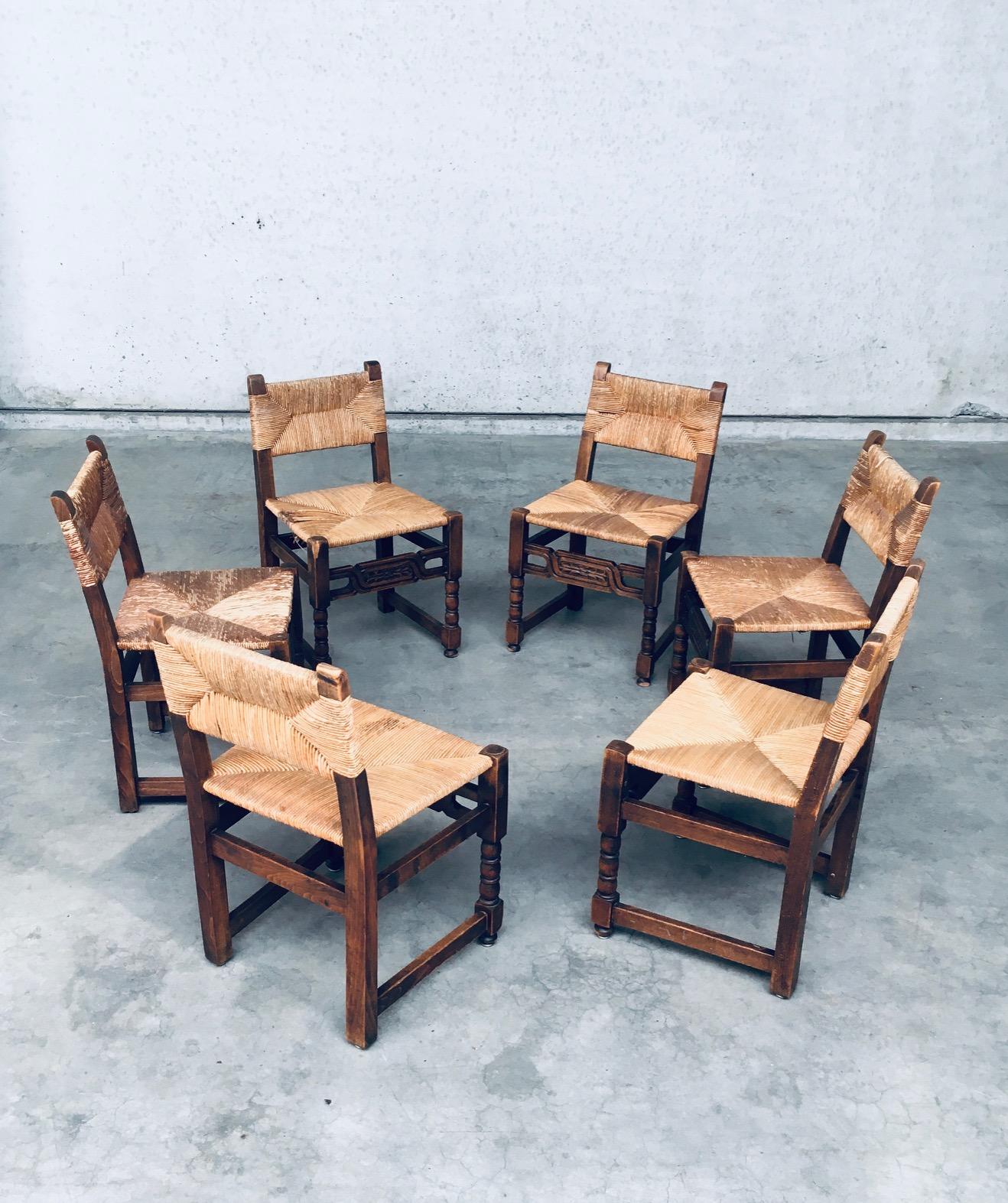 Craftman Oak & Rush Dining Chair set, France 1940's In Fair Condition For Sale In Oud-Turnhout, VAN