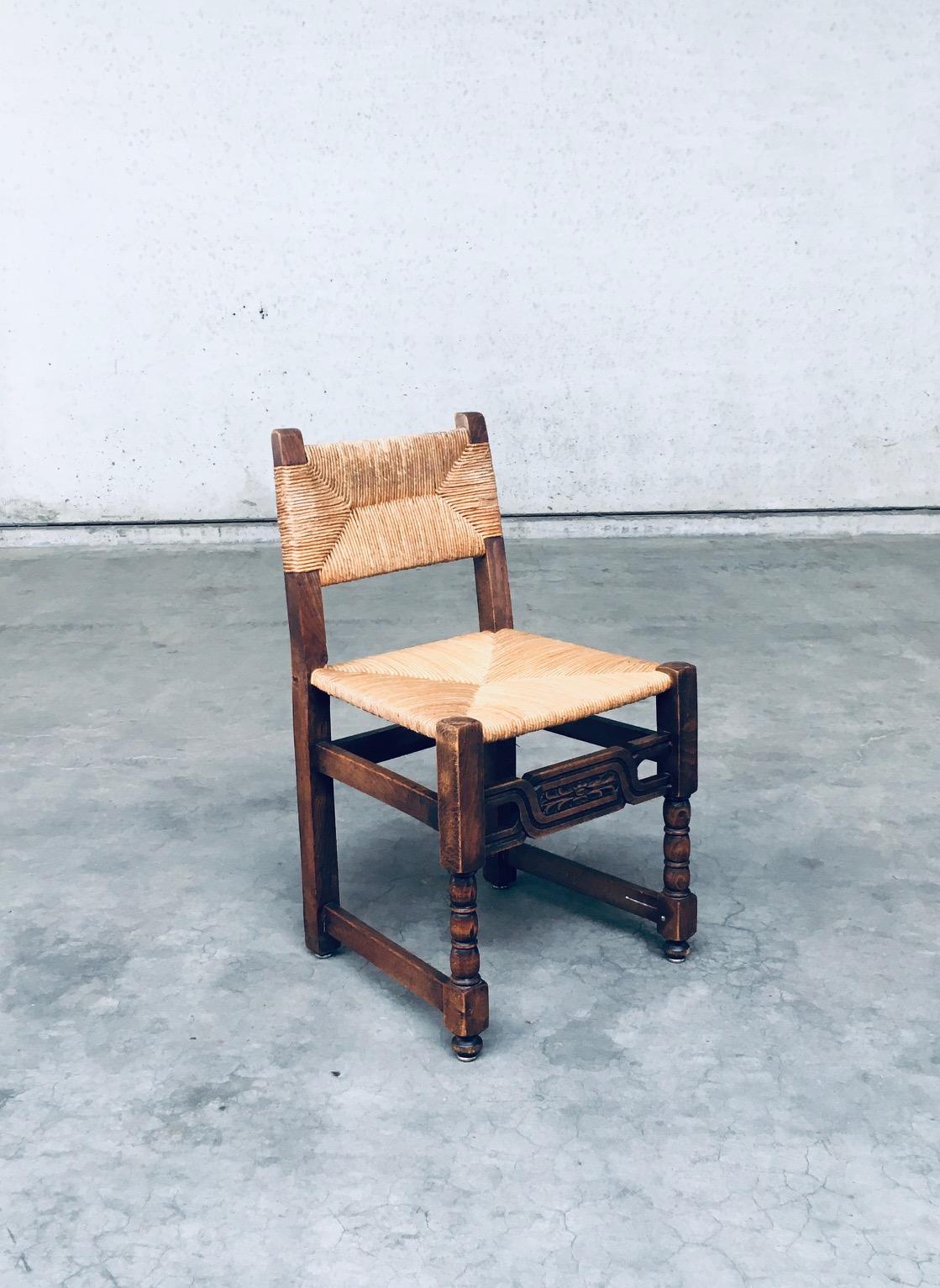 Craftman Oak & Rush Dining Chair set, France 1940's For Sale 1