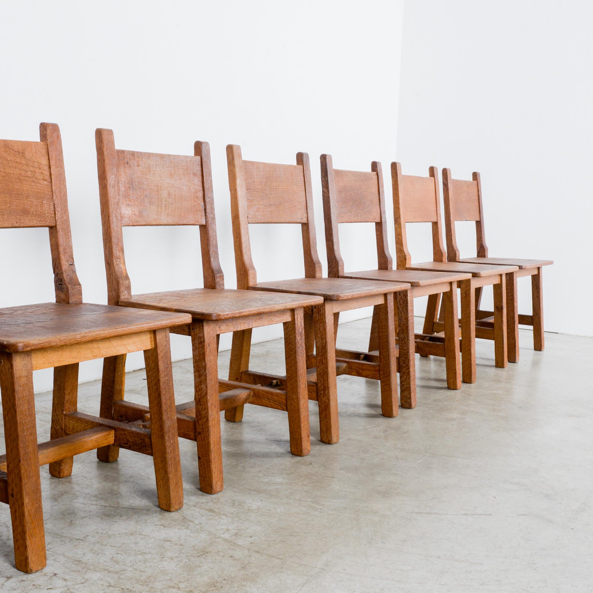 Oak Craftsman Belgian Wooden Dining Chairs, Set of Eight