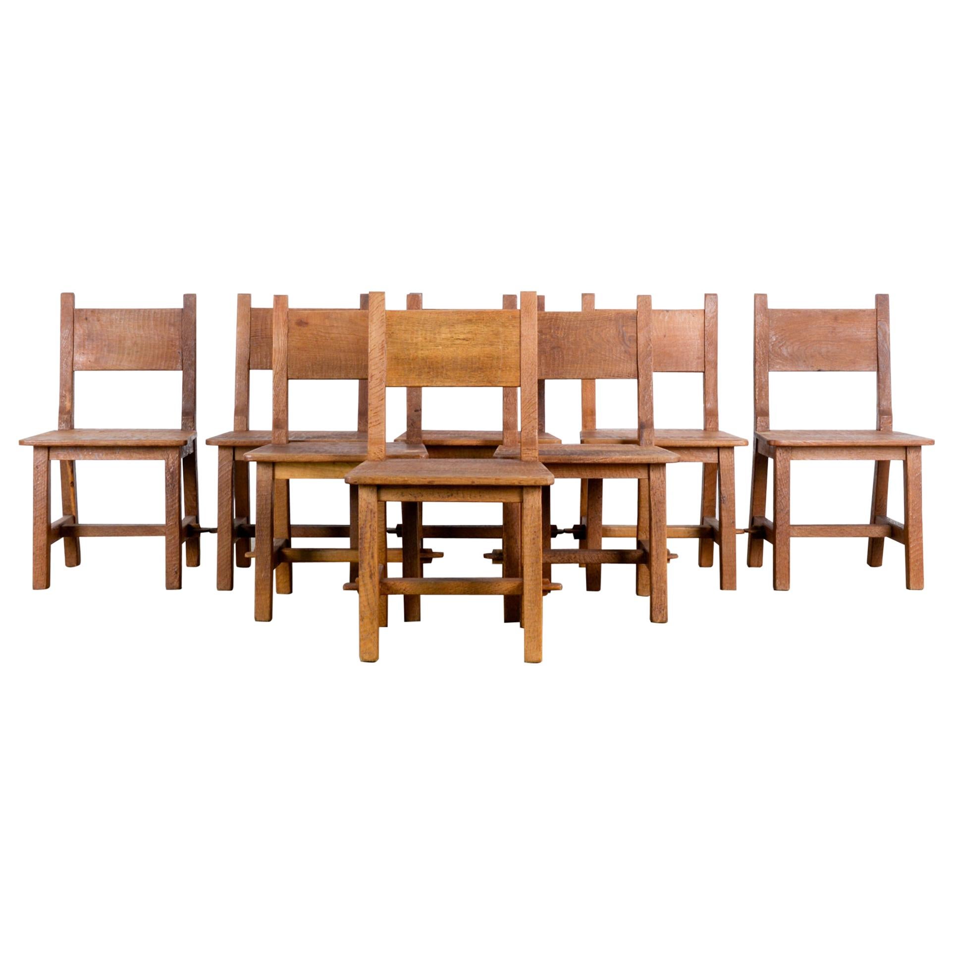 Craftsman Belgian Wooden Dining Chairs, Set of Eight
