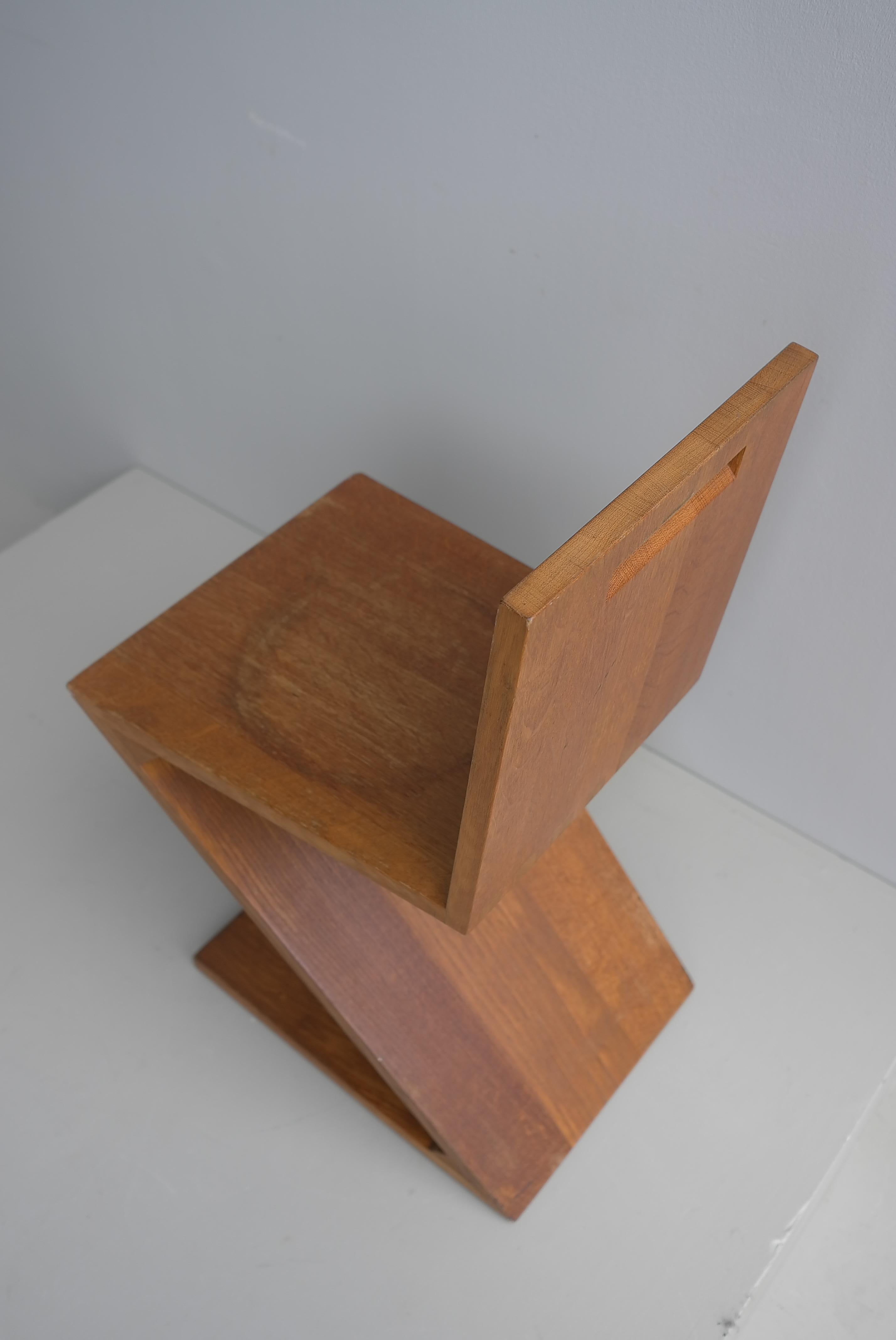 Craftsman Gerrit Rietveld Zig Zag Side Chair in Solid Oak, The Netherlands 1970 6