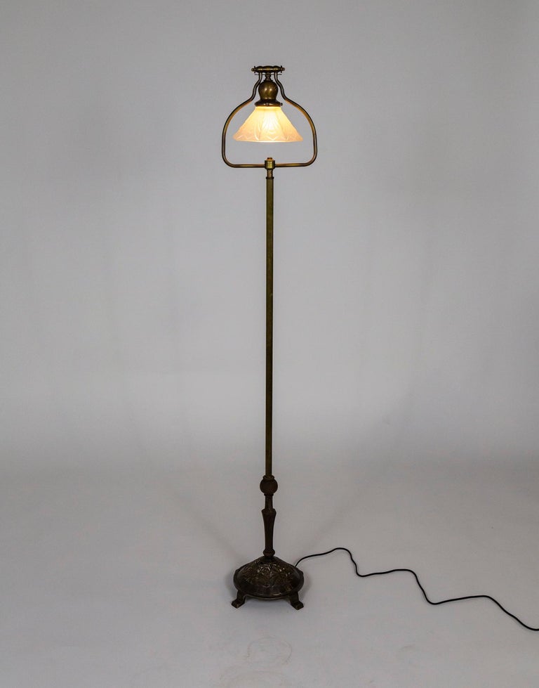 Craftsman Harp Floor Lamp w/ Floral Base and Molded Glass Shade For ...