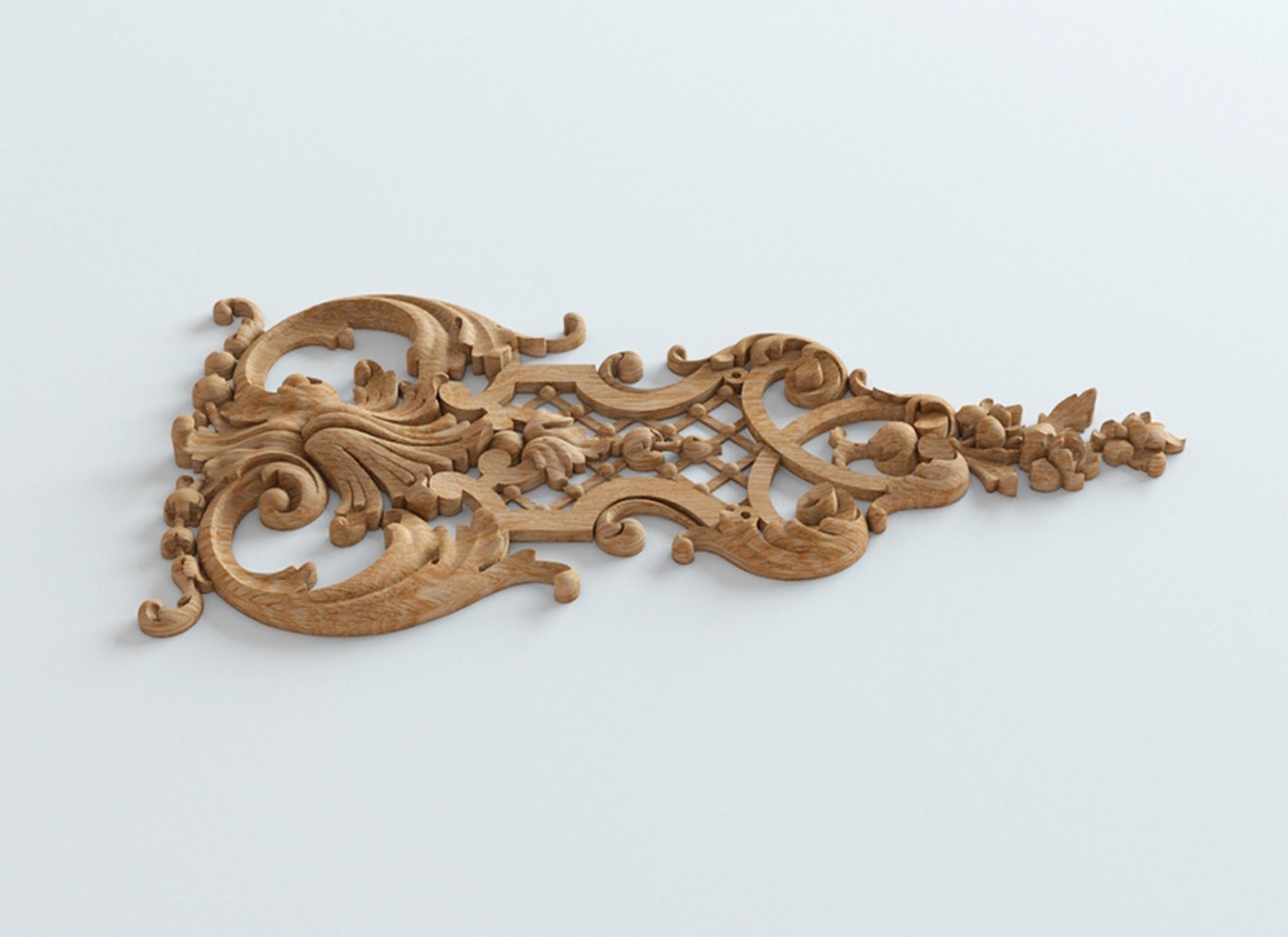 Victorian Craftsman Millwork Wood Onlay, Unique Custom Wall Applique from Oak or Beech For Sale