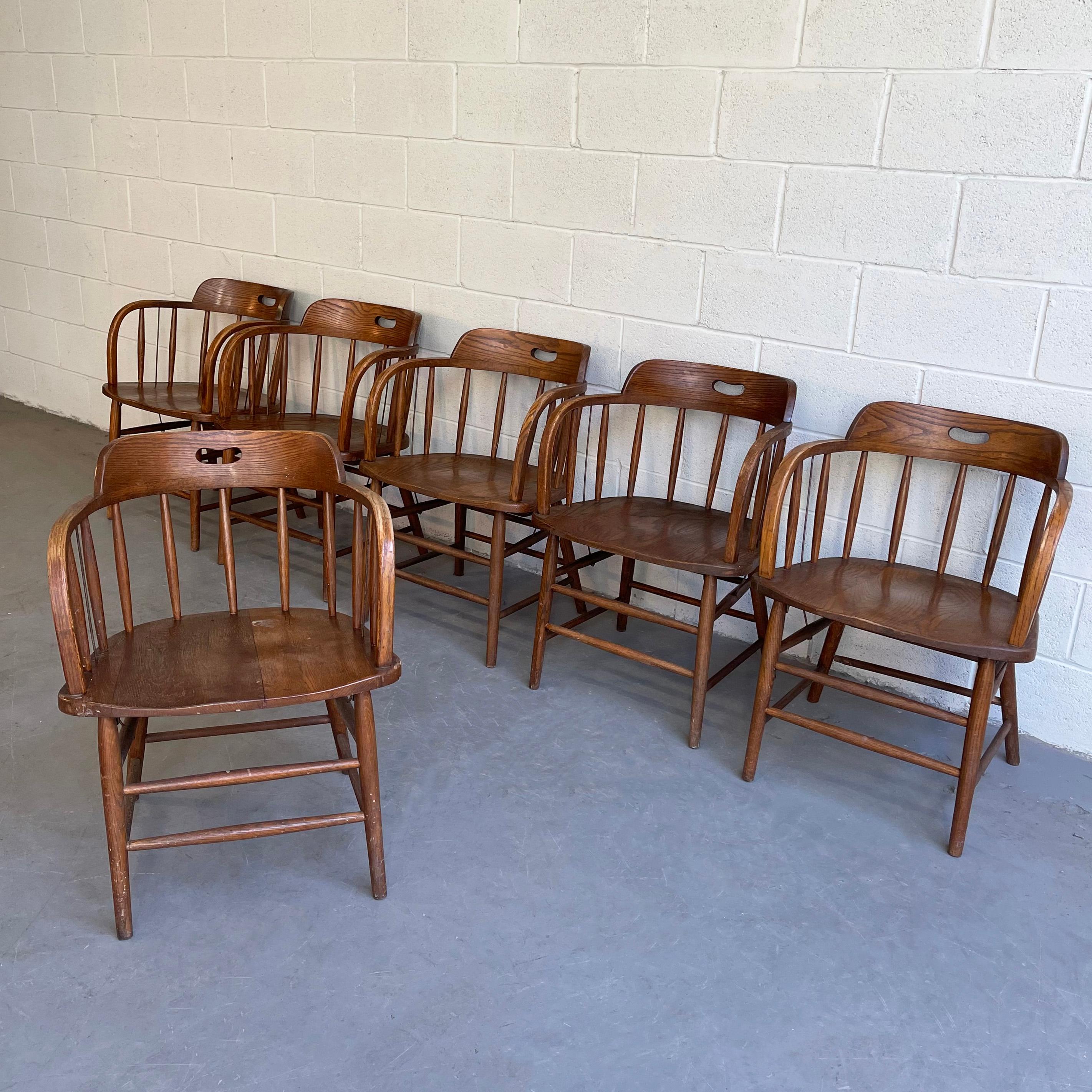 Craftsman Oak Fire House Dining Armchairs In Good Condition In Brooklyn, NY