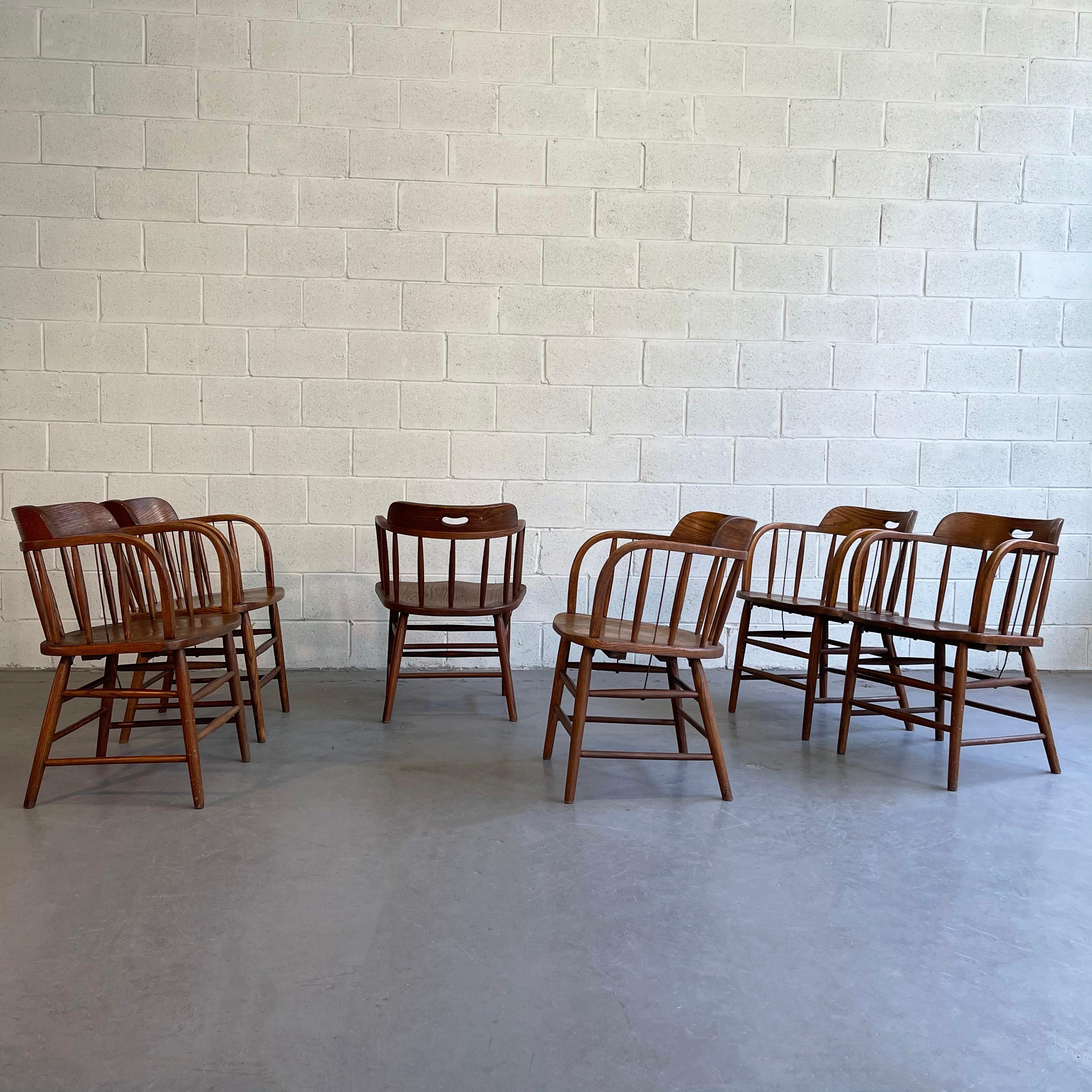 20th Century Craftsman Oak Fire House Dining Armchairs