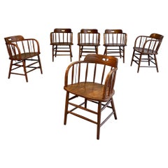 Vintage Craftsman Oak Fire House Dining Armchairs