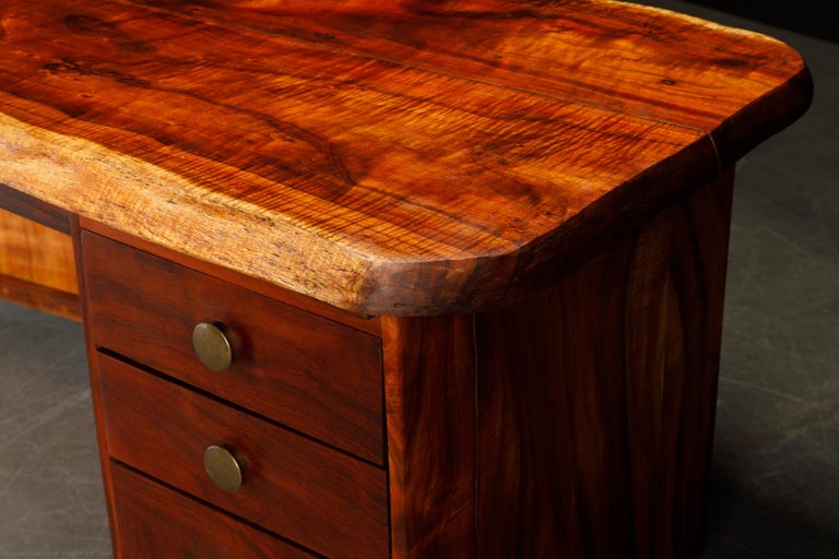 Craftsman Studio Desk with Double LiveEdge Koa Wood Slabs, 1970s For