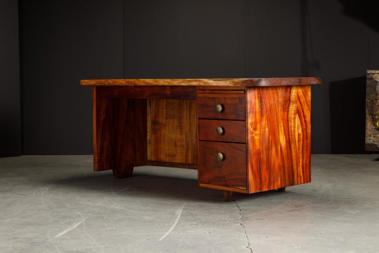 Craftsman Studio Desk with Double LiveEdge Koa Wood Slabs, 1970s at