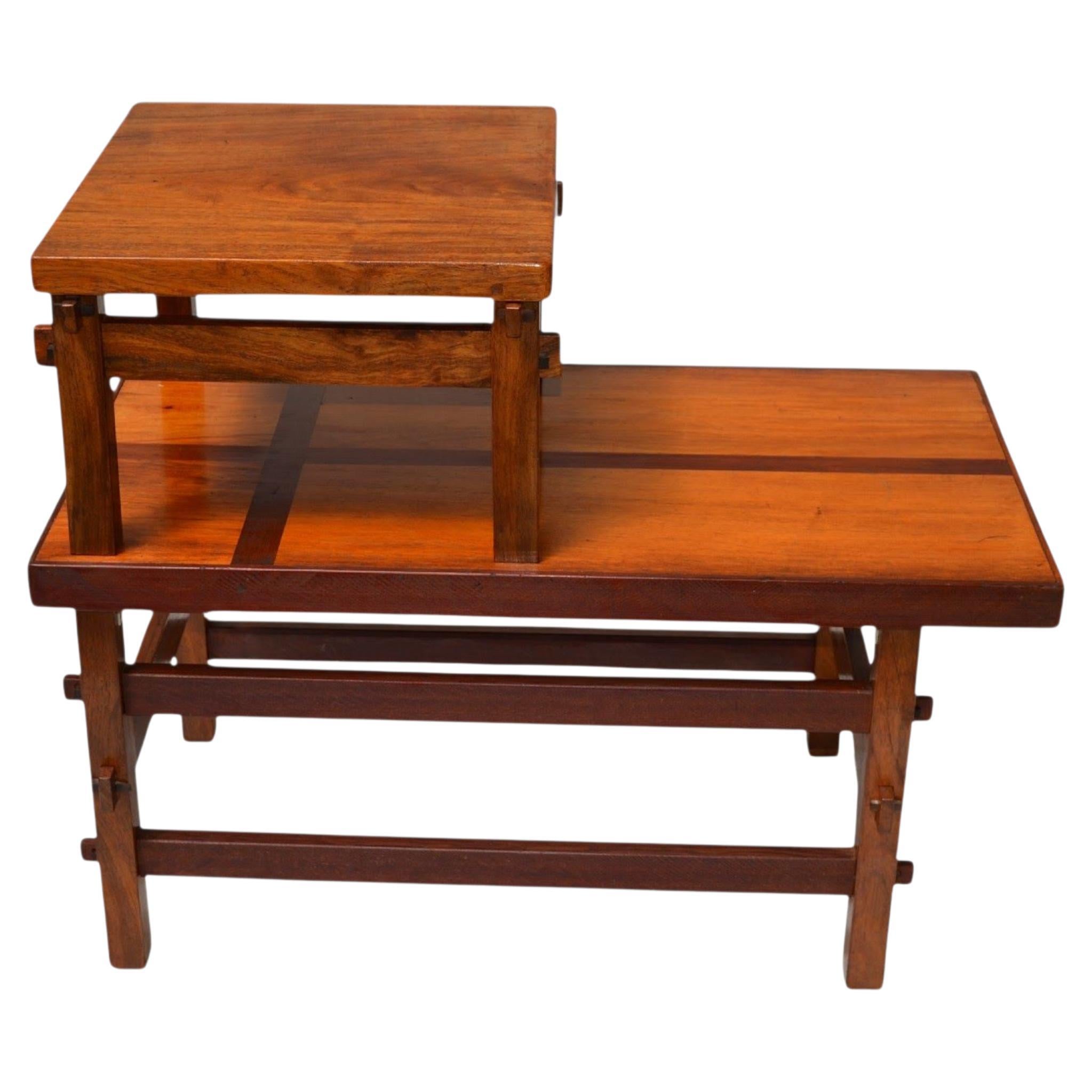 Craftsman Studio End Table with Mixed Wood Inlay and Pegs, circa 1955 For Sale