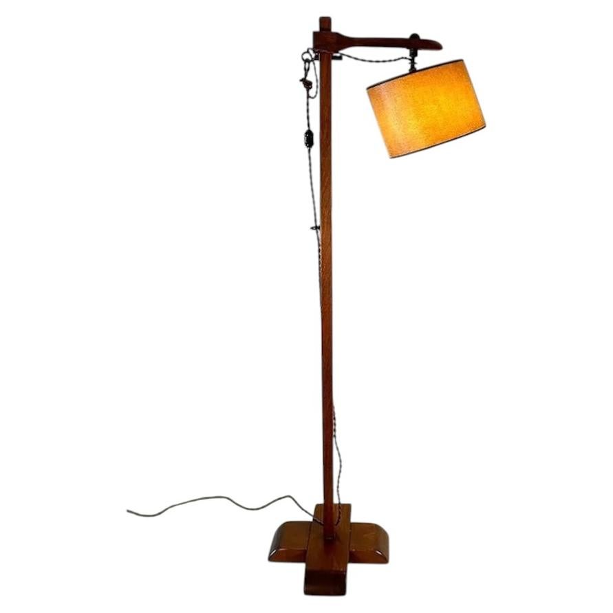 Craftsman Articulating Reading Lamp, Mahogany Maple, Custom Hand-Painted Shade For Sale