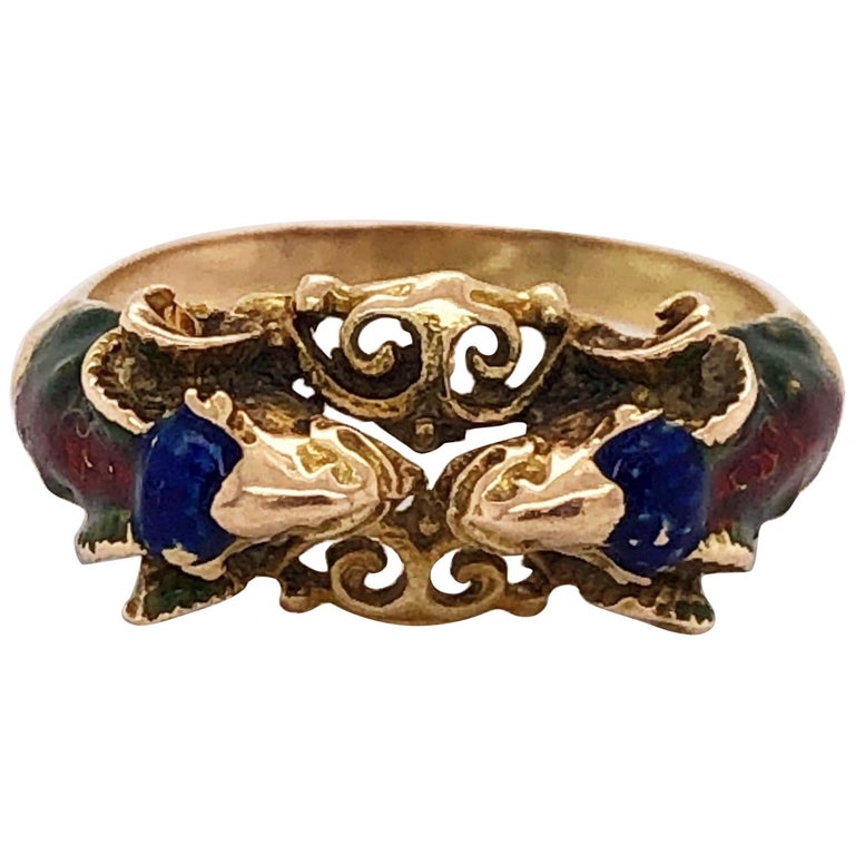 Craftsman's Rams Head Gold Enamel Ring For Sale