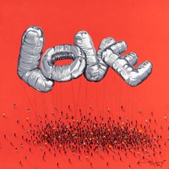 "Populus: And Other Drugs" Palloncino d'amore contemporaneo Tecnica mista su tavola