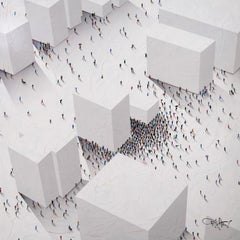 "Populus: Dietro l'angolo" Figurativa contemporanea a tecnica mista su tavola