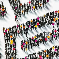 "Populus: Global Grid Delineation" Contemporary Mixed Media on Board Painting