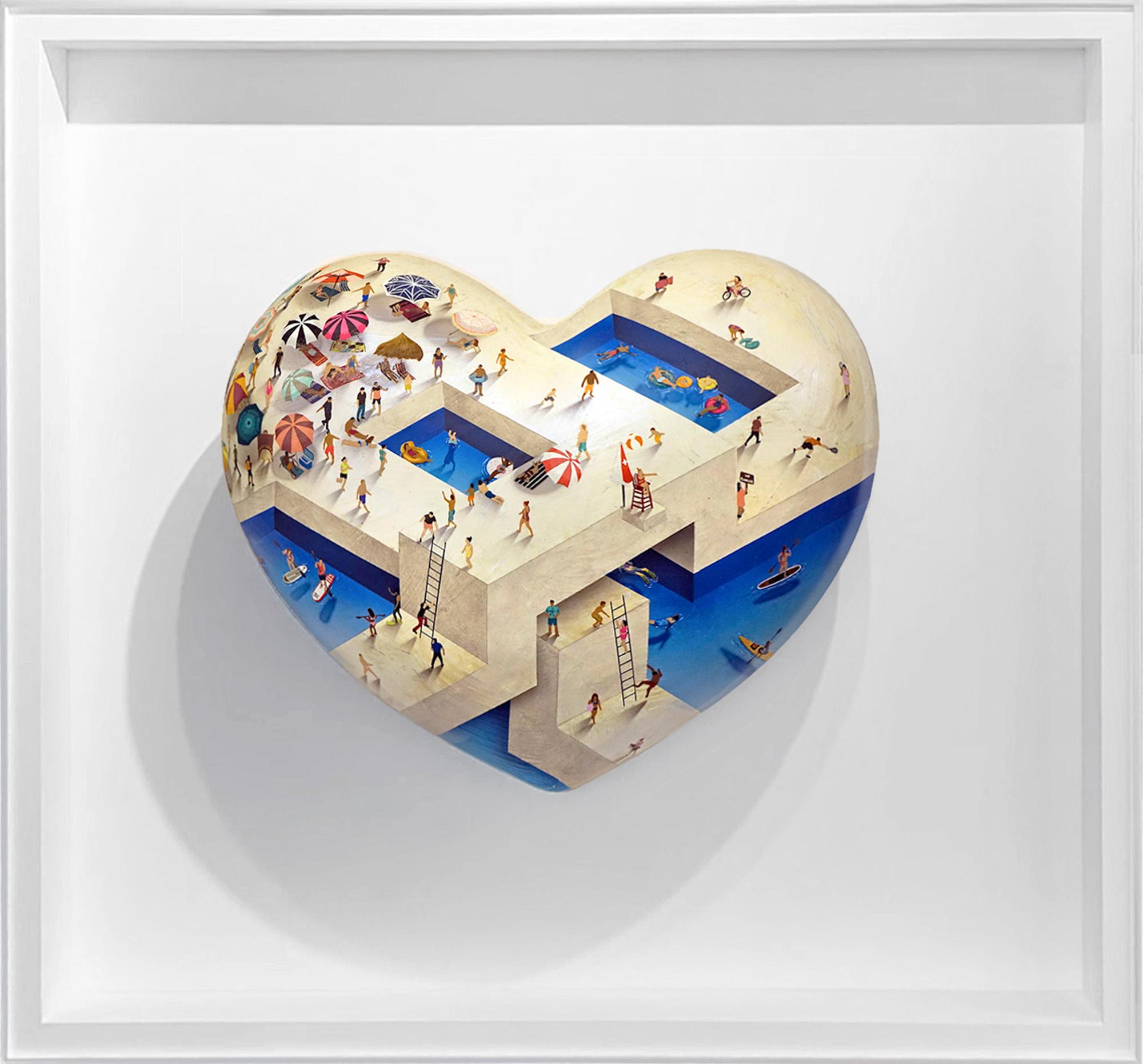 "Populus: Soul Affection I" Three-Dimensional Painted Heart Sculpture with Frame - Mixed Media Art by Craig Alan