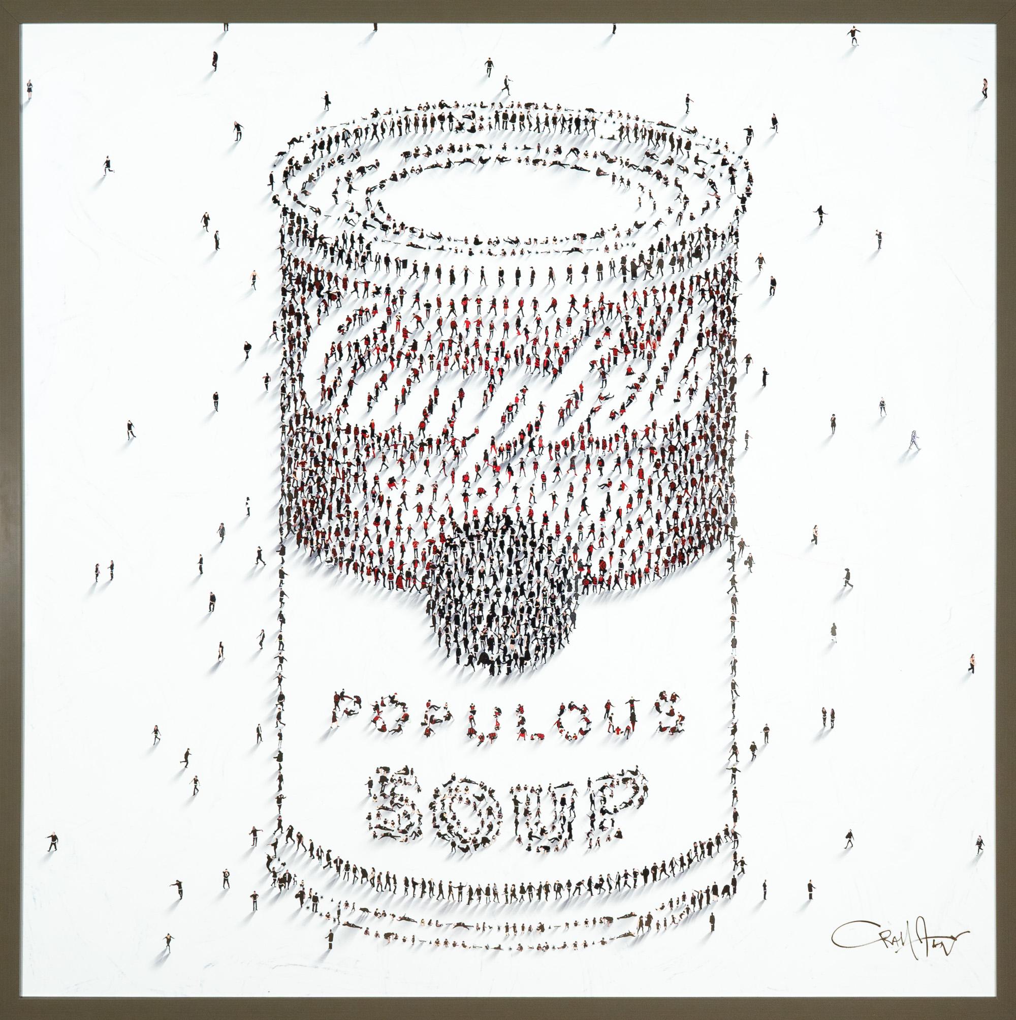 "Populus : Soup" Contemporary Figurative Pop Art Chrome Mixed Media on Metal - Mixed Media Art de Craig Alan