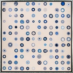 "Cumulation III", quadro astratto con cerchi incorniciato su tela in tecnica mista