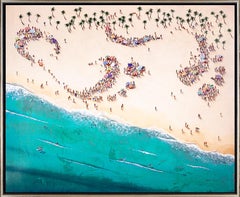 "Populus: Hot Feet" Beach Landscape with Footprints and Crowd, Giclee on Canvas