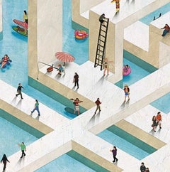 Pool Party - Impression sur toile embellie à la main, édition signée de 95 exemplaires