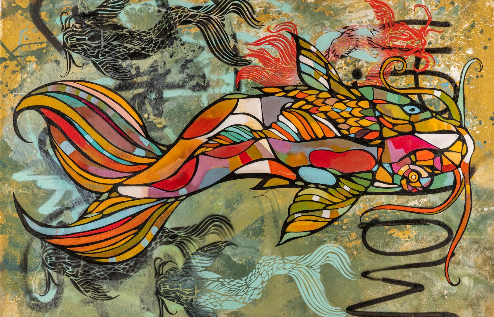 Animal Painting CAM (Craig Anthony Miller) - "Mouvement extraordinaire 3" - Peinture multimédia vibrante et colorée en argile 