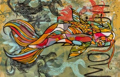 "Mouvement extraordinaire 3" - Peinture multimédia vibrante et colorée en argile 