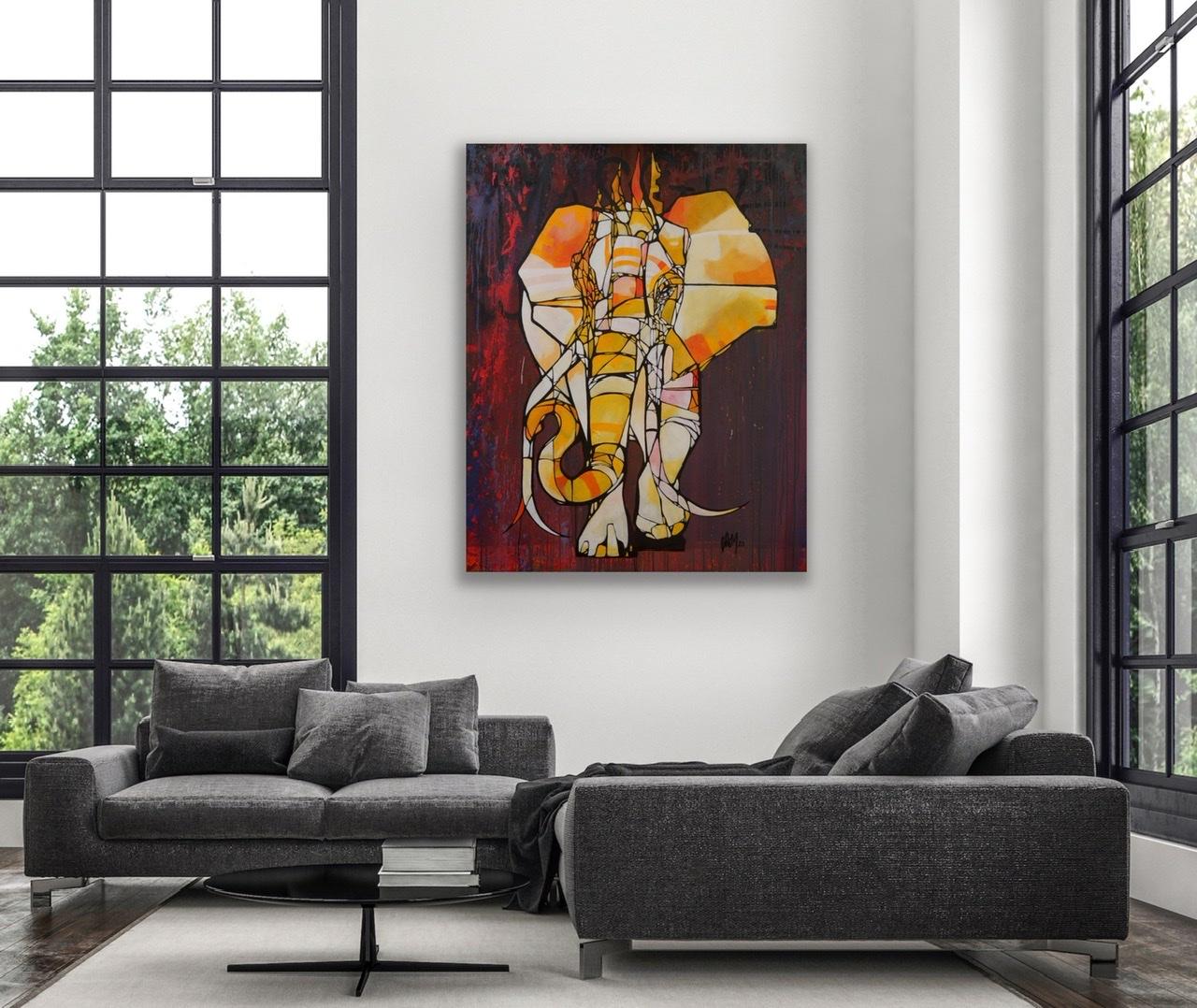 Split Tusk (Collezione Massive Stampede) - Painting Contemporaneo di CAM (Craig Anthony Miller)