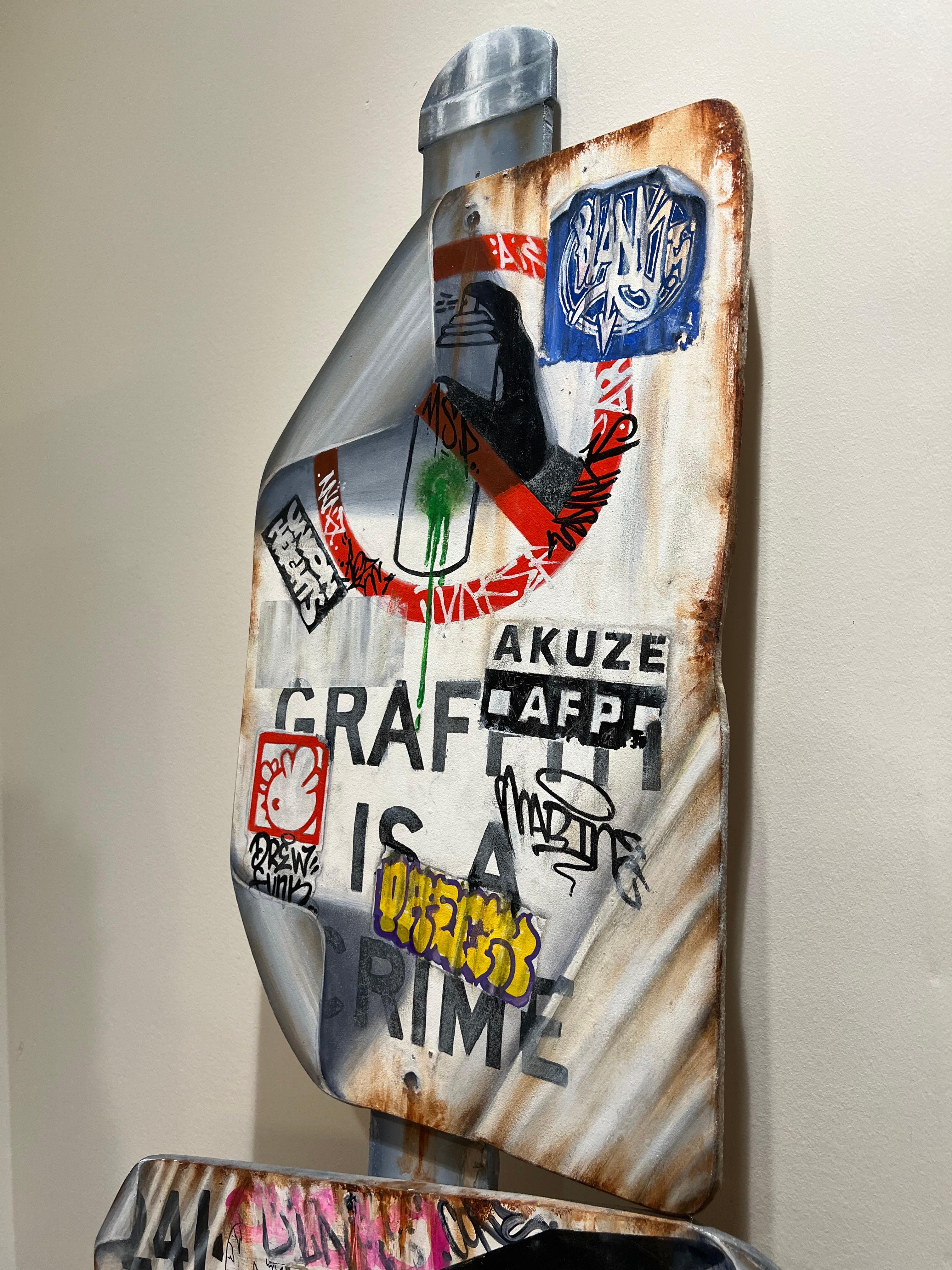 Street art pop art contemporary oil on wood interior signs graffiti - Painting by Craig Cole