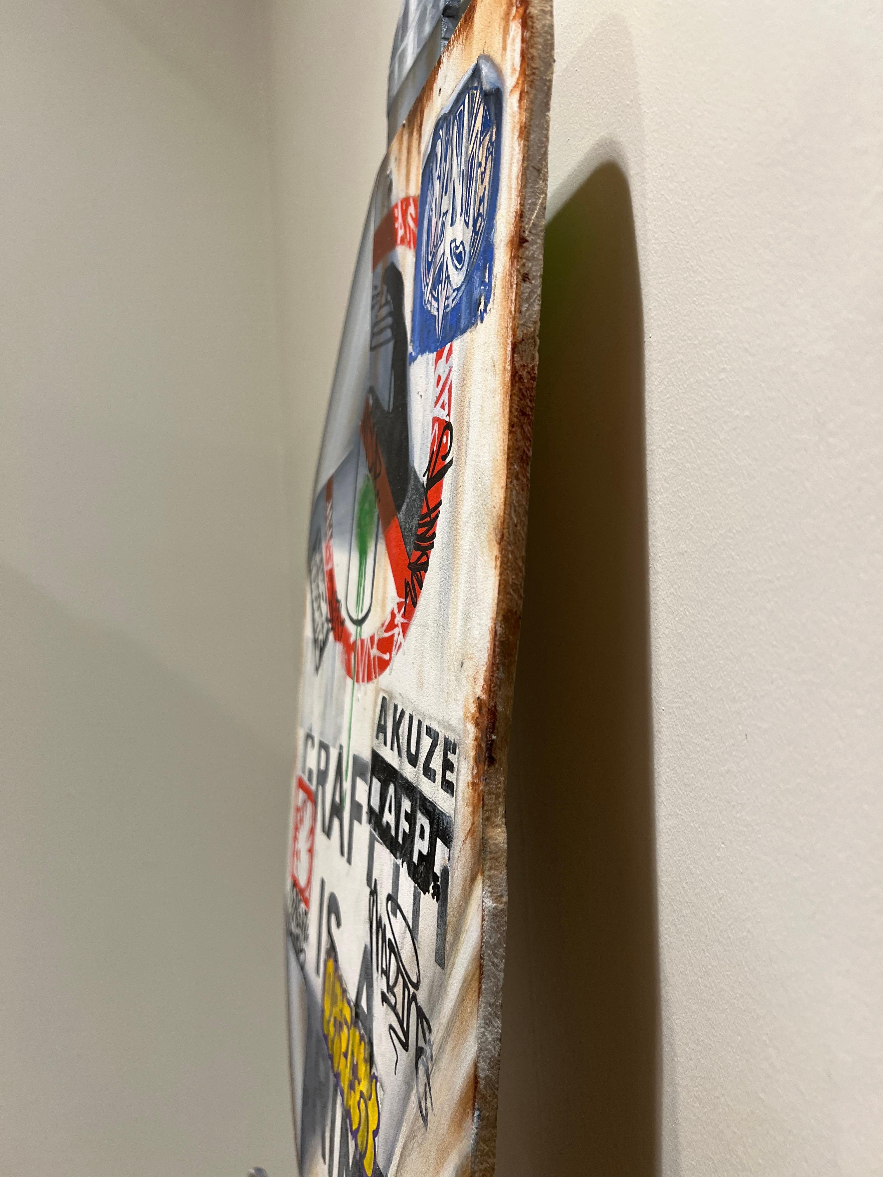 Street art pop art contemporary oil on wood interior signs graffiti - Brown Interior Painting by Craig Cole