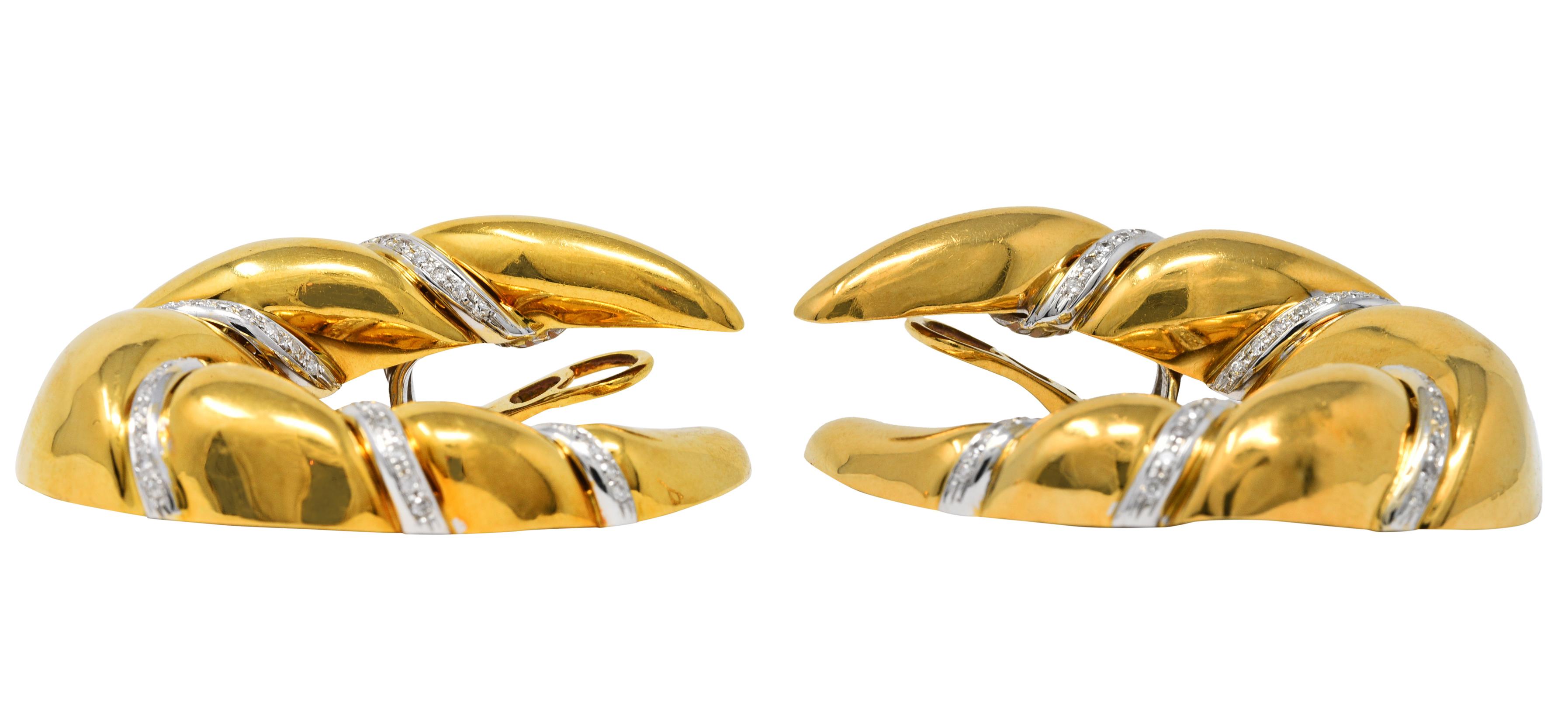 Brilliant Cut Craig Drake 1.25 Carats Diamond 18 Karat Two-Tone Gold Italian Loop Earrings