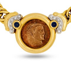 Craig Drake Collier à pièces en or jaune 18 carats, diamants et saphirs