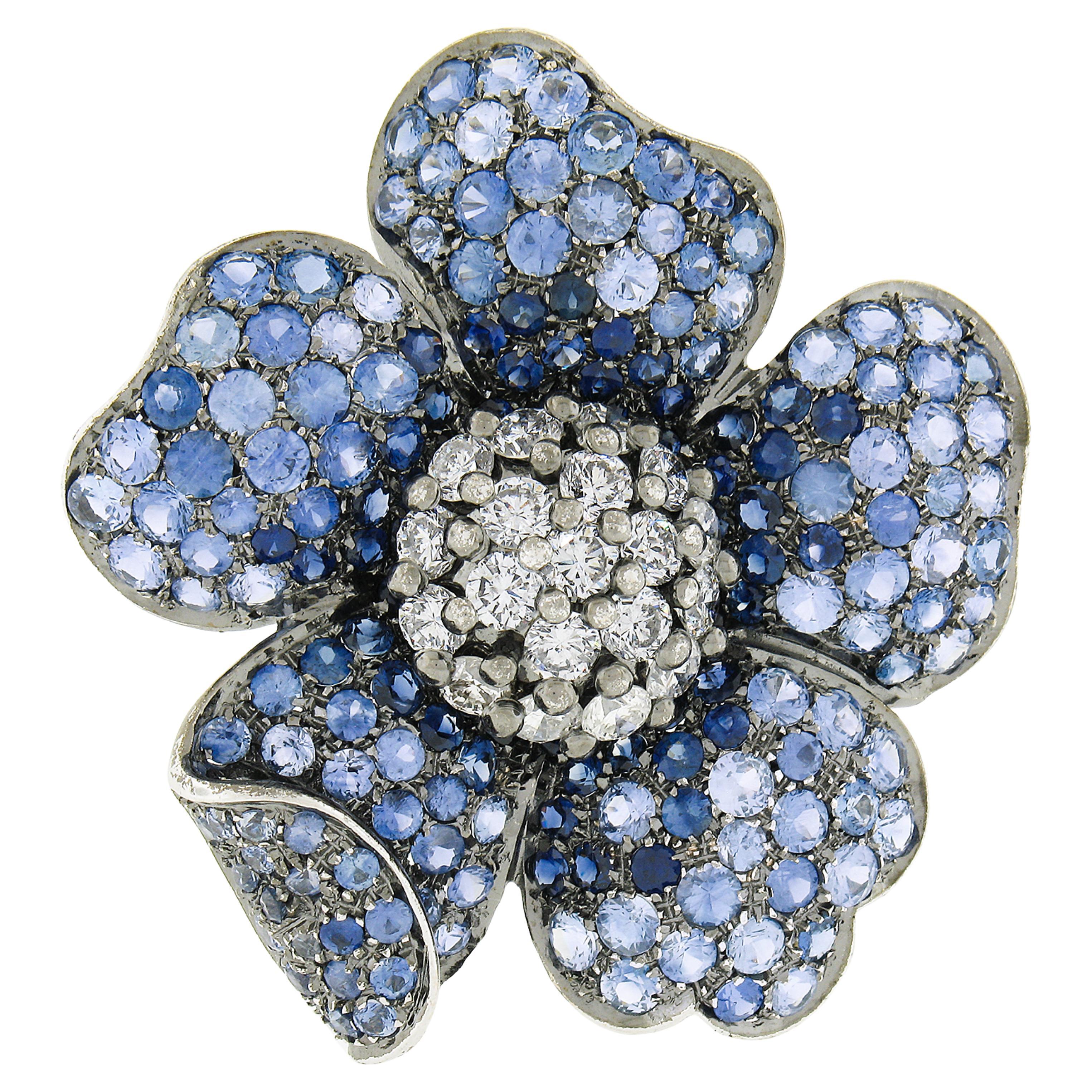 Craig Drake Broche grande fleur en or noirci 18 carats avec saphir 17,44 carats et diamants