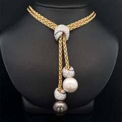 Craig Drake Or 18k perles et diamants A Link Lariat DropNecklace