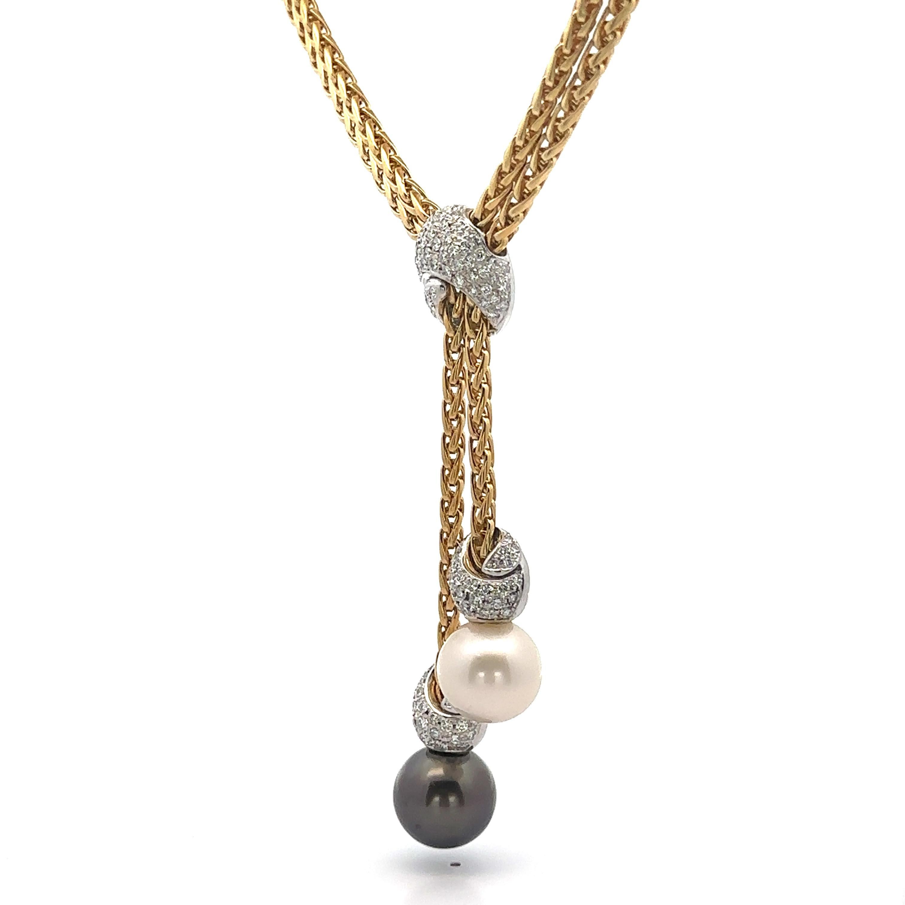 Craig Drake - Collana con perle e diamanti in oro 18 carati a doppio anello A Link in vendita 3