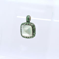 Craig Drake 18K Gold Prehnite Sugarloaf Cabochon & Tsavorite Garnet Pendant