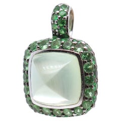 Craig Drake 18K Gold Prehnite Sugarloaf Cabochon & Tsavorite Garnet Pendant