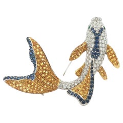 Craig Drake 18k Gold Sapphire Diamond & Emerald Swiming Koi Fish Brooch