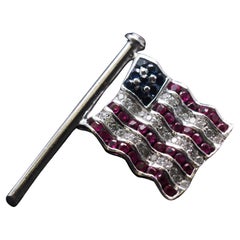 Craig Drake 18K White Gold American Flag Brooch with Rubies, Sapphires, Diamonds
