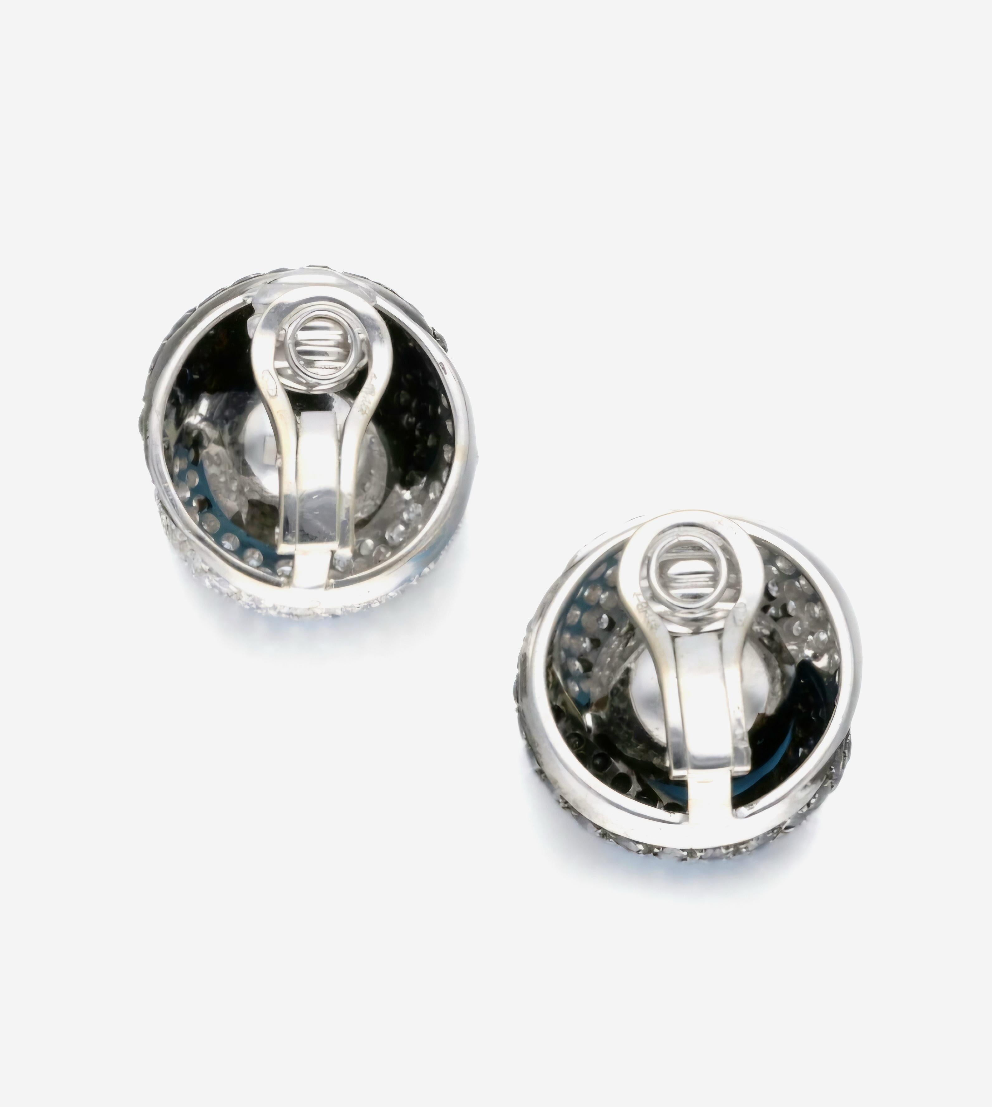 Cabochon Craig Drake 18k White Gold Turquoise 7.40ct White & Black Diamond Earrings Clips For Sale