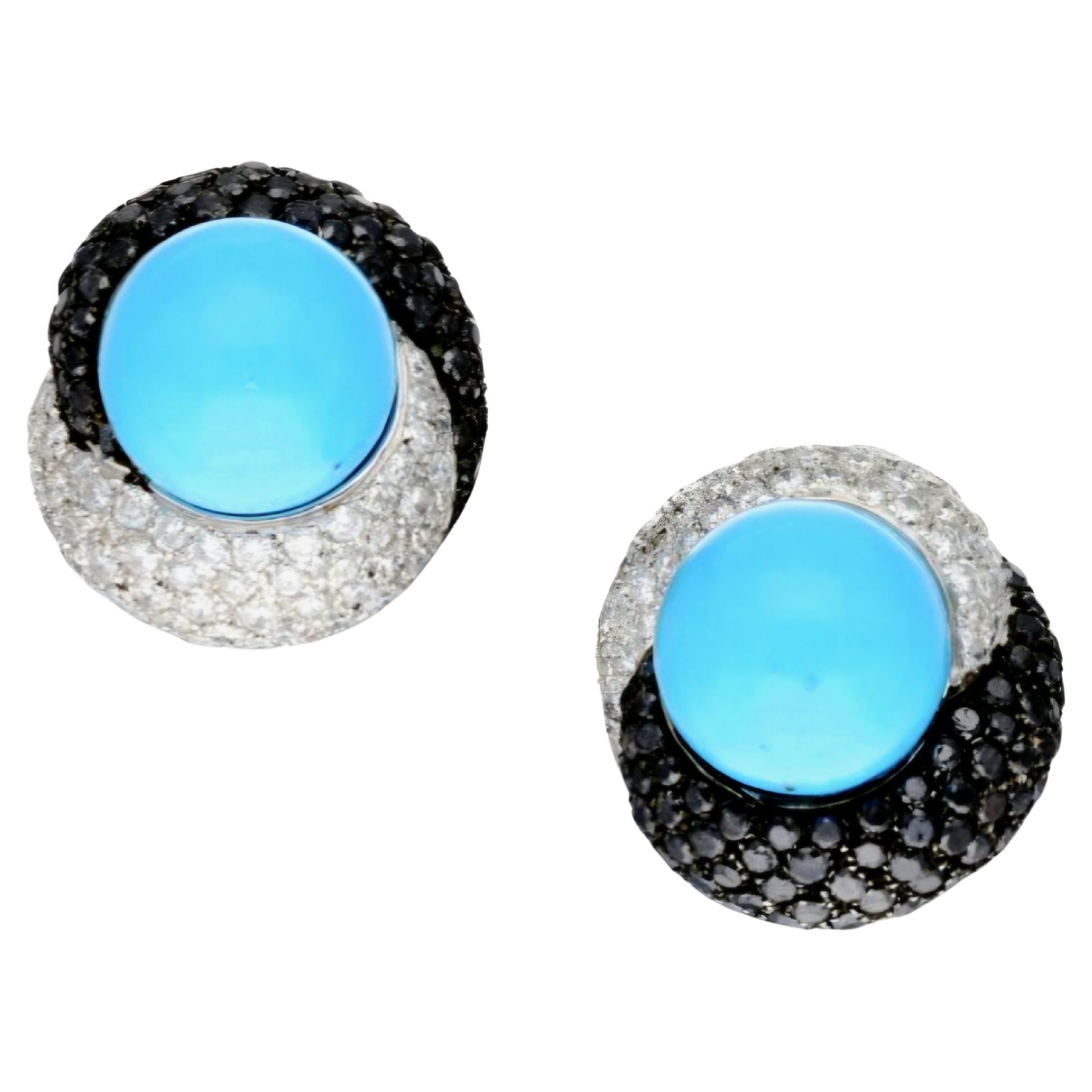 Impressive Estate Craig Drake Turquoise 7.40ct White & Black Diamond 18k White Gold Earclips will make the perfect gift for her!

Capture the essence of elegance and sophistication with these exquisite pair of 18K White Gold Turquoise and Diamonds