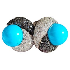 Craig Drake Pendientes de oro blanco de 18 quilates con turquesa y diamantes blancos y negros de 7,40 ct Clips